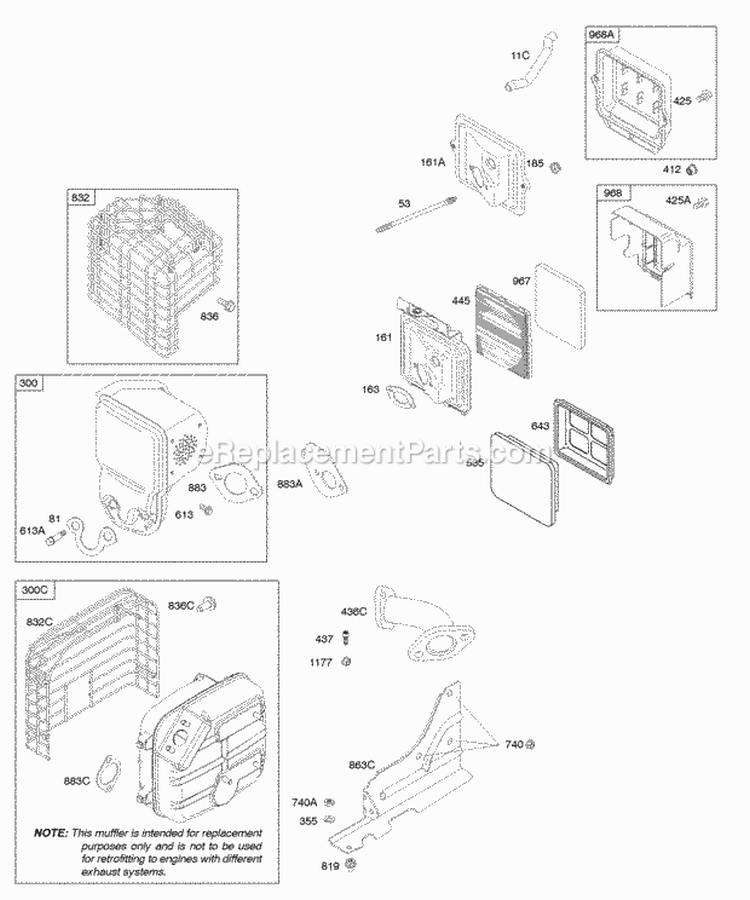 Air Cleaner Exhaust System Diagram and Parts List for 207432-0115-E1  Briggs and Stratton Engine